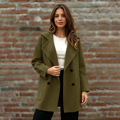 Women's Double-Breasted Lapel Collar Overcoat