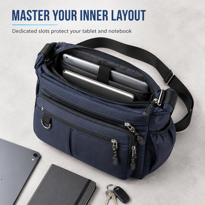 Men's Large Capacity Crossbody Bag Durable Multi Pocket Business Casual Shoulder Bag
