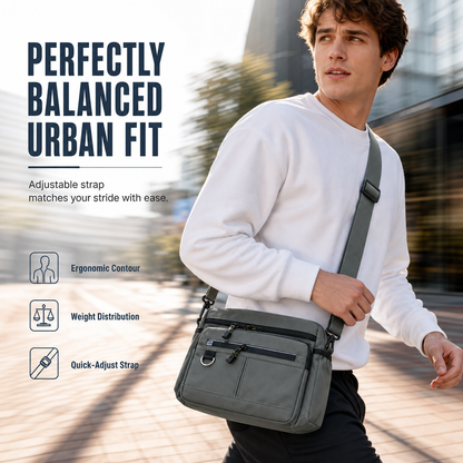 Men's Large Capacity Crossbody Bag Durable Multi Pocket Business Casual Shoulder Bag