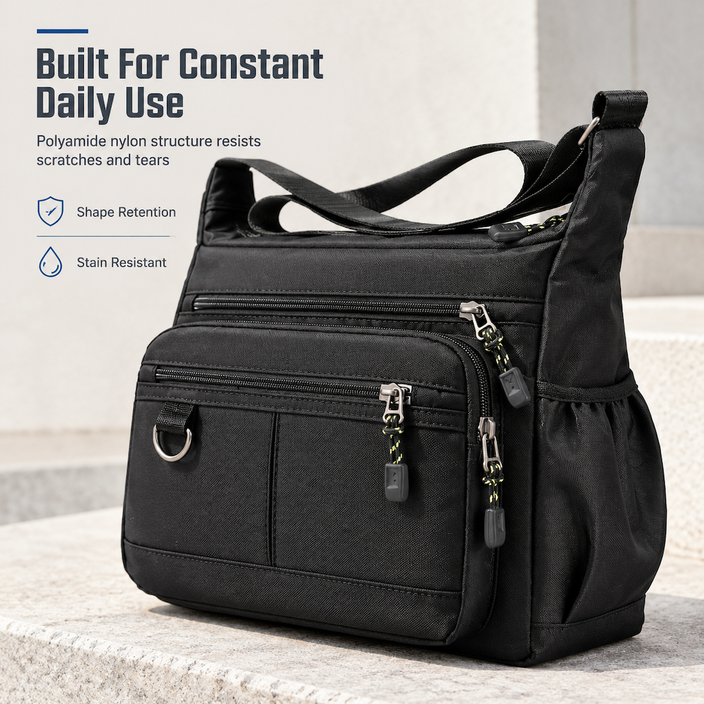 Men's Large Capacity Crossbody Bag Durable Multi Pocket Business Casual Shoulder Bag