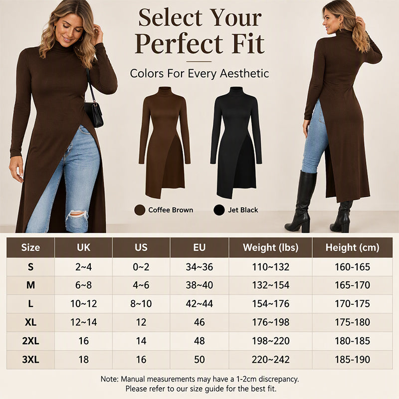 🧶 Cozy Neck Warmth, Graceful Side Movement | Women's Turtleneck High Split Knit Tunic