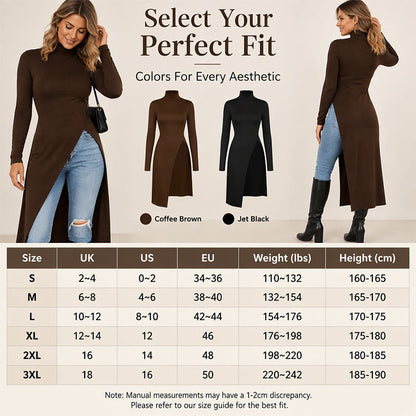 🧶 Cozy Neck Warmth, Graceful Side Movement | Women's Turtleneck High Split Knit Tunic