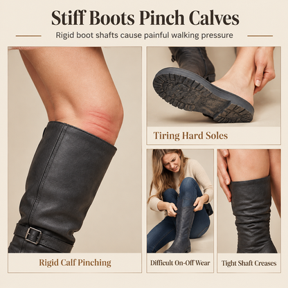 Womens Retro Suede Slouchy Knee High Boots Comfortable Flat Double Buckle Tall Boots