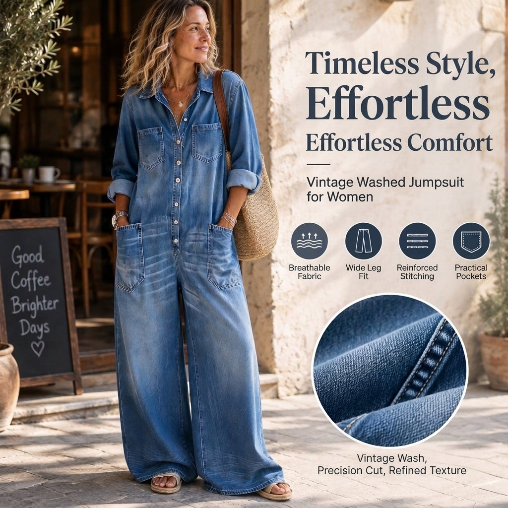 Women's Vintage Collared Denim Jumpsuit