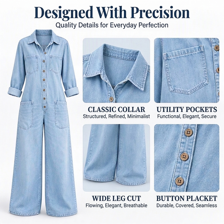 Women's Vintage Collared Denim Jumpsuit