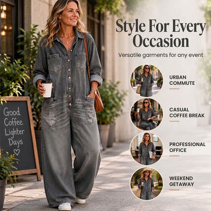 Women's Vintage Collared Denim Jumpsuit