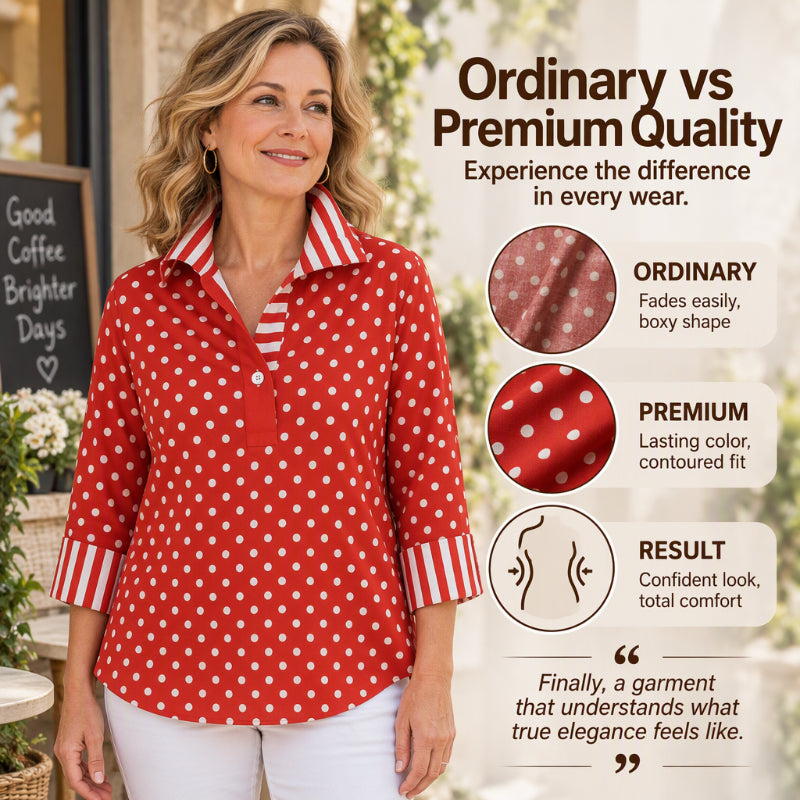 Women's Polka Dot Shirt with Striped Collar