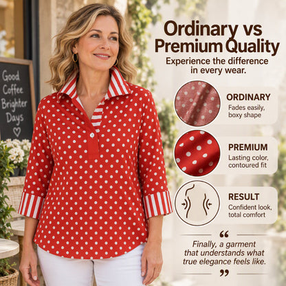 Women's Polka Dot Shirt with Striped Collar
