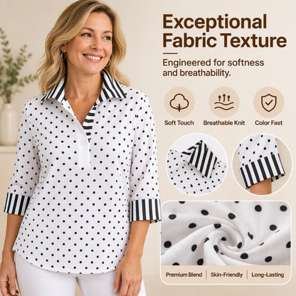 Women's Polka Dot Shirt with Striped Collar