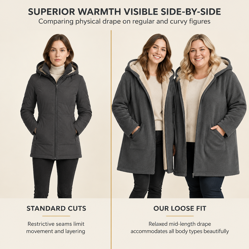 Women's Fabric Lined Hooded Warm Mid-Length Solid Color Long Sleeve Coat for Fall and Winter