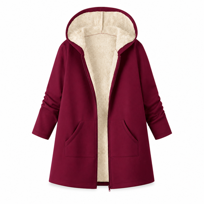 Women's Fabric Lined Hooded Warm Mid-Length Solid Color Long Sleeve Coat for Fall and Winter