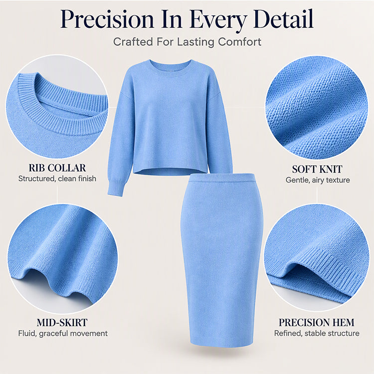 Women's Knit Crewneck Top & Midi Skirt Set🔥𝙁𝙧𝙚𝙚 𝙎𝙝𝙞𝙥𝙥𝙞𝙣𝙜