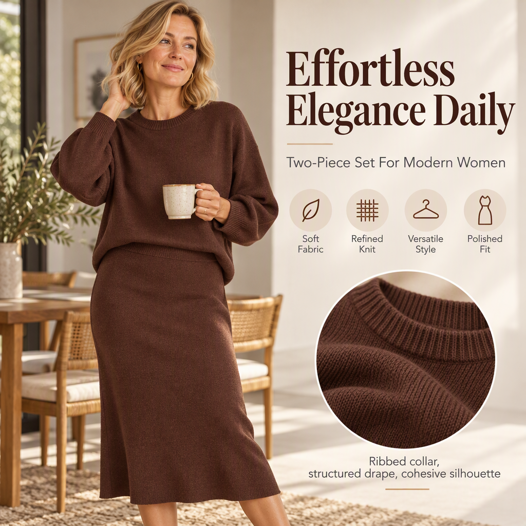 Women's Knit Crewneck Top & Midi Skirt Set🔥𝙁𝙧𝙚𝙚 𝙎𝙝𝙞𝙥𝙥𝙞𝙣𝙜
