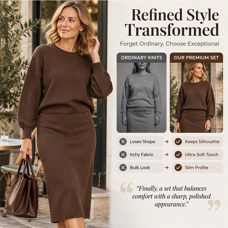 Women's Knit Crewneck Top & Midi Skirt Set🔥𝙁𝙧𝙚𝙚 𝙎𝙝𝙞𝙥𝙥𝙞𝙣𝙜