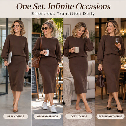 Women's Knit Crewneck Top & Midi Skirt Set🔥𝙁𝙧𝙚𝙚 𝙎𝙝𝙞𝙥𝙥𝙞𝙣𝙜