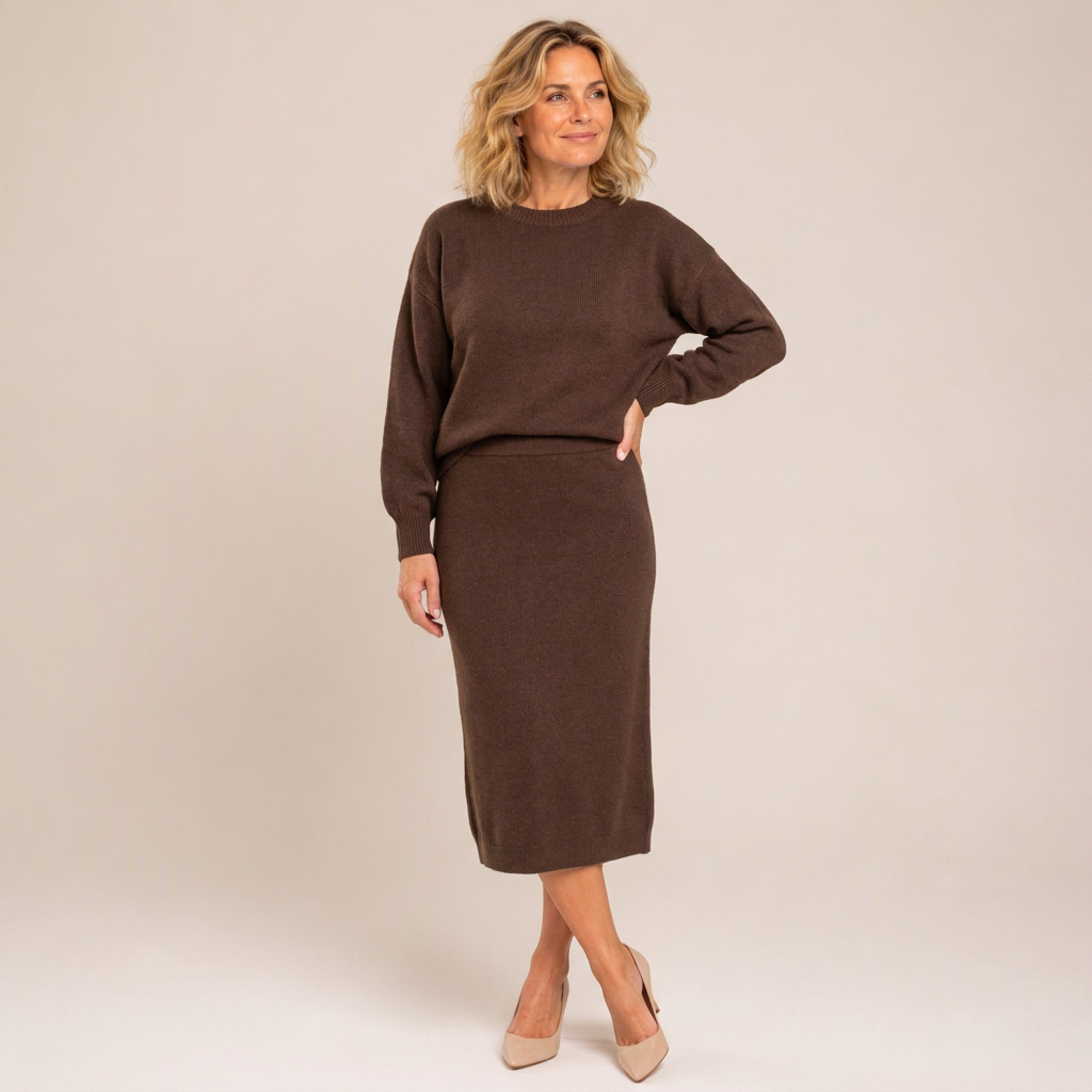 Women's Knit Crewneck Top & Midi Skirt Set🔥𝙁𝙧𝙚𝙚 𝙎𝙝𝙞𝙥𝙥𝙞𝙣𝙜
