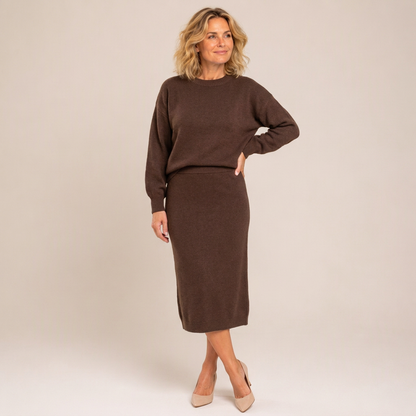 Women's Knit Crewneck Top & Midi Skirt Set🔥𝙁𝙧𝙚𝙚 𝙎𝙝𝙞𝙥𝙥𝙞𝙣𝙜