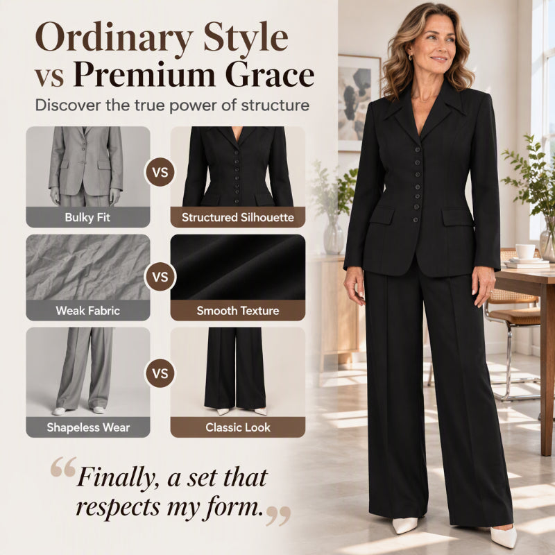 Women's Elegant Slim-Waist Blazer and Wide-Leg Pants Set🔥𝙁𝙧𝙚𝙚 𝙎𝙝𝙞𝙥𝙥𝙞𝙣𝙜