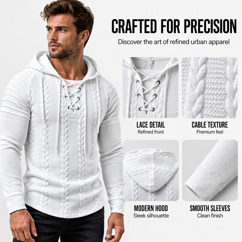 Men's Textured Pleated Shoulder Hooded Sweatshirt