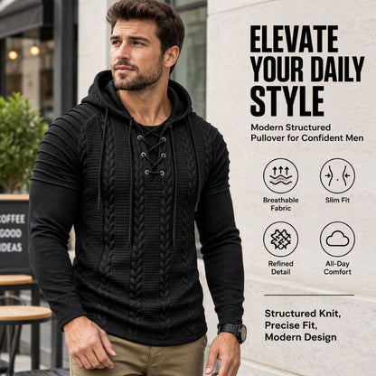 Men's Textured Pleated Shoulder Hooded Sweatshirt