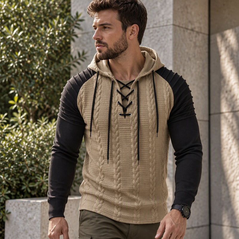 Men's Textured Pleated Shoulder Hooded Sweatshirt