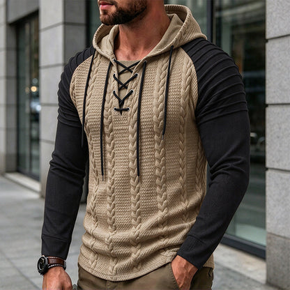 Men's Textured Pleated Shoulder Hooded Sweatshirt