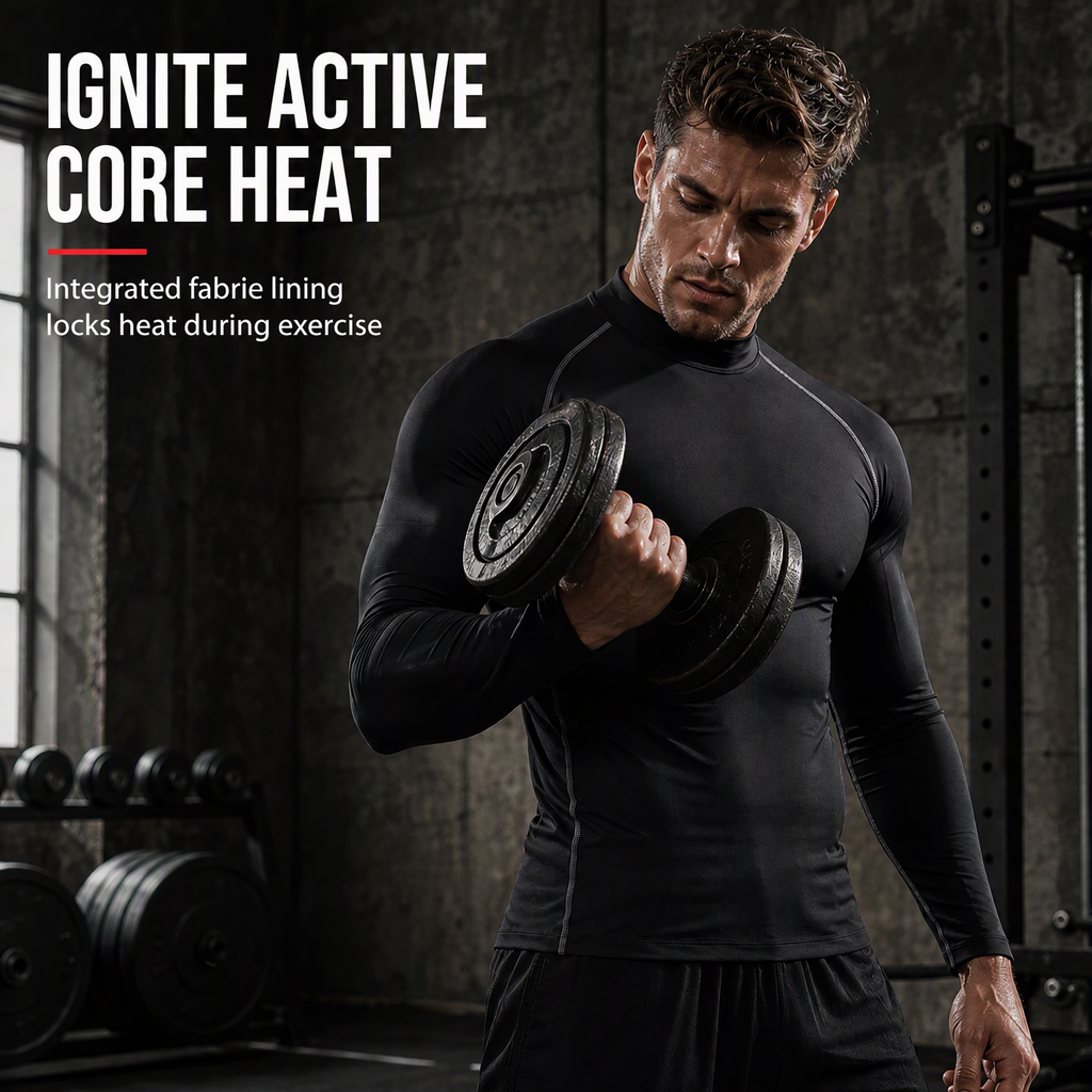 💪Men's Winter Thermal Fabric Lined Compression Long Sleeve T-Shirt High Neck Sports Running Training Base Layer