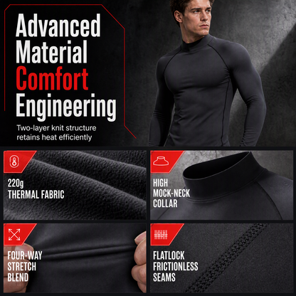 💪Men's Winter Thermal Fabric Lined Compression Long Sleeve T-Shirt High Neck Sports Running Training Base Layer
