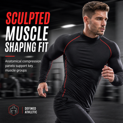 💪Men's Winter Thermal Fabric Lined Compression Long Sleeve T-Shirt High Neck Sports Running Training Base Layer