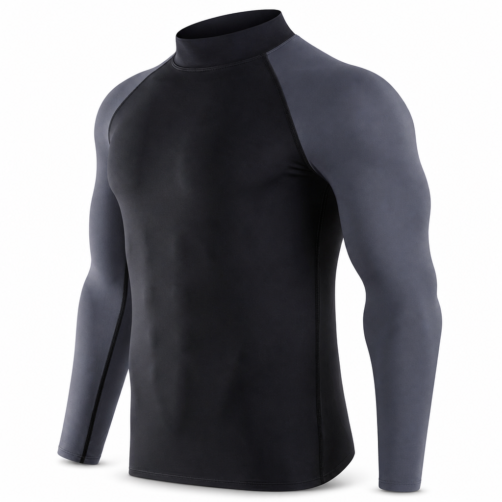 💪Men's Winter Thermal Fabric Lined Compression Long Sleeve T-Shirt High Neck Sports Running Training Base Layer
