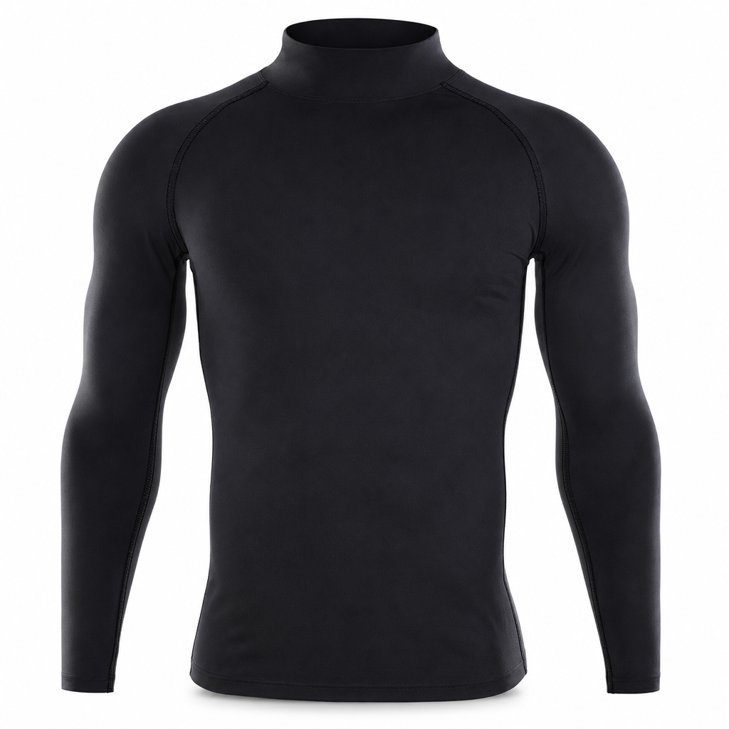 💪Men's Winter Thermal Fabric Lined Compression Long Sleeve T-Shirt High Neck Sports Running Training Base Layer