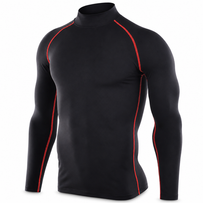 💪Men's Winter Thermal Fabric Lined Compression Long Sleeve T-Shirt High Neck Sports Running Training Base Layer