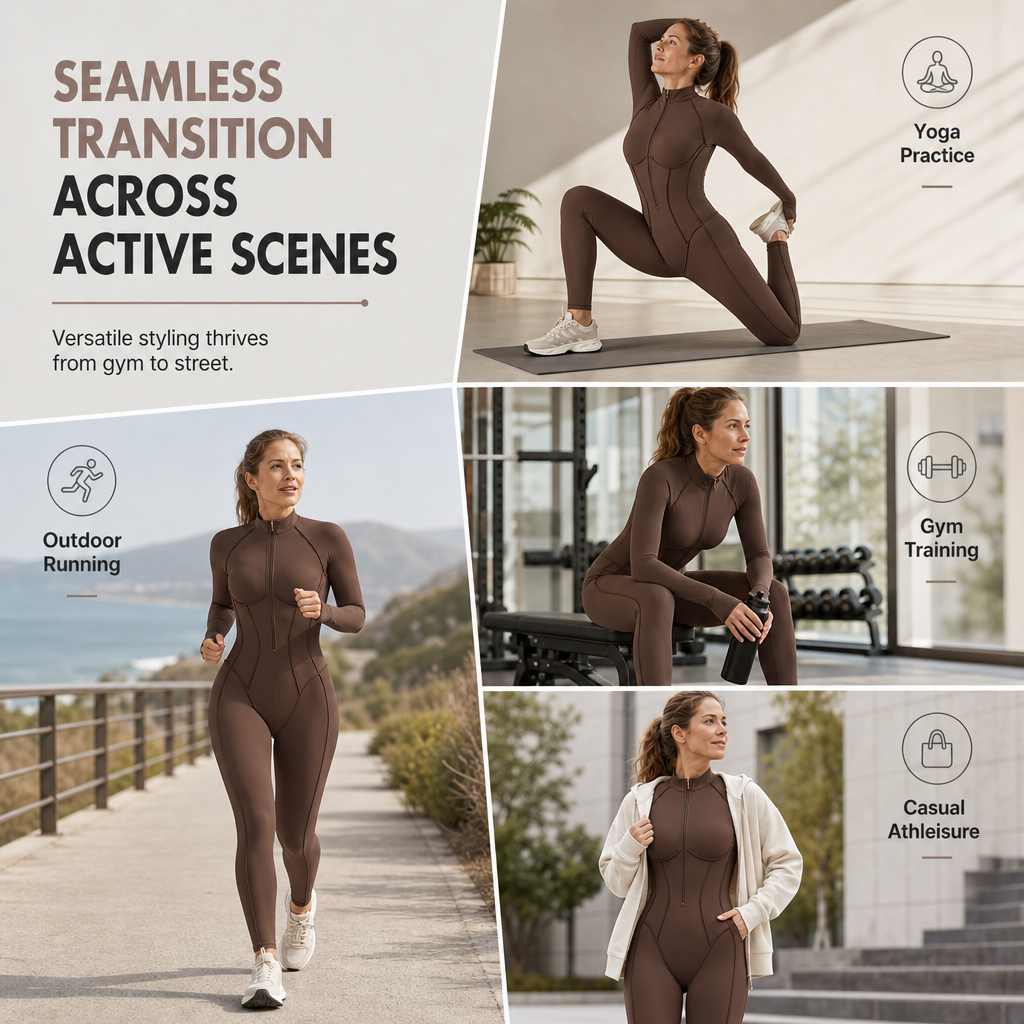 Women's Ribbed Mock Neck Half Zip Jumpsuit High Impact Yoga and Fitness Bodysuit