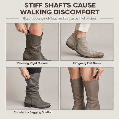 Women's Soft Leather Pointed Toe Slouchy Knee High Boots with Chunky Block Heel