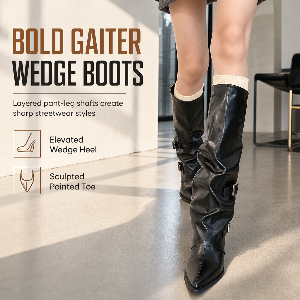 Women's Soft Leather Pointed Toe Slouchy Knee High Boots with Chunky Block Heel