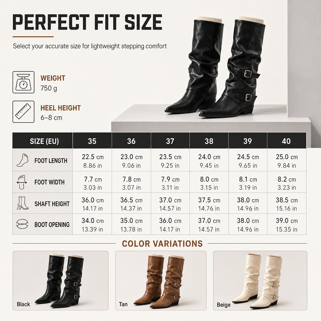 Women's Soft Leather Pointed Toe Slouchy Knee High Boots with Chunky Block Heel