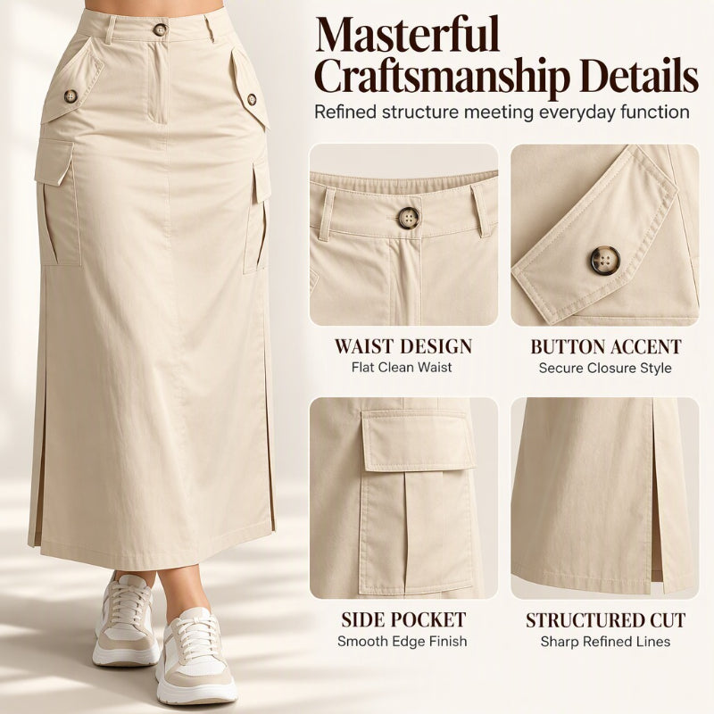 Women's High-Waisted Cargo Midi Skirt