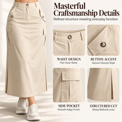 Women's High-Waisted Cargo Midi Skirt