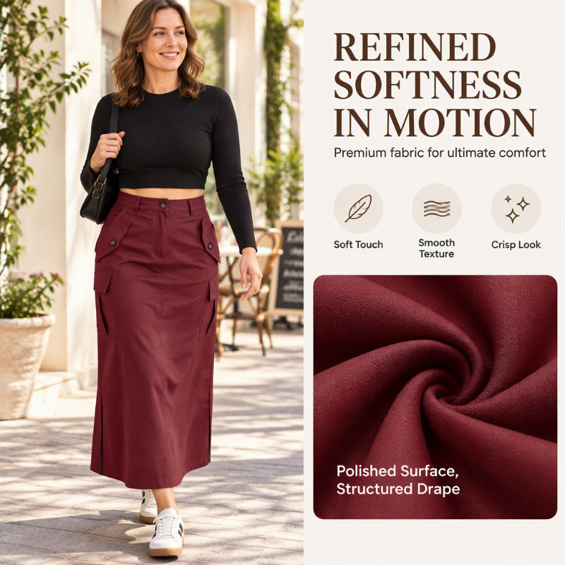 Women's High-Waisted Cargo Midi Skirt