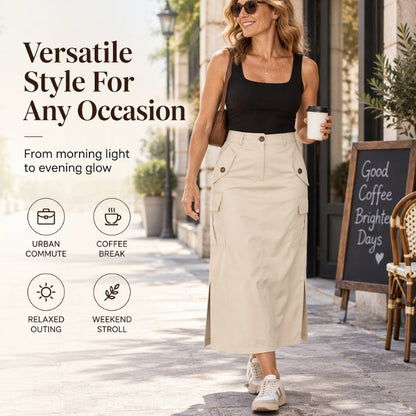 Women's High-Waisted Cargo Midi Skirt