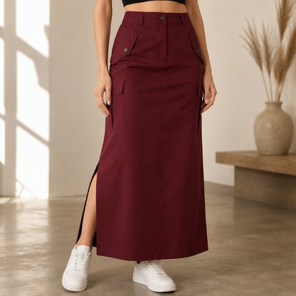 Women's High-Waisted Cargo Midi Skirt