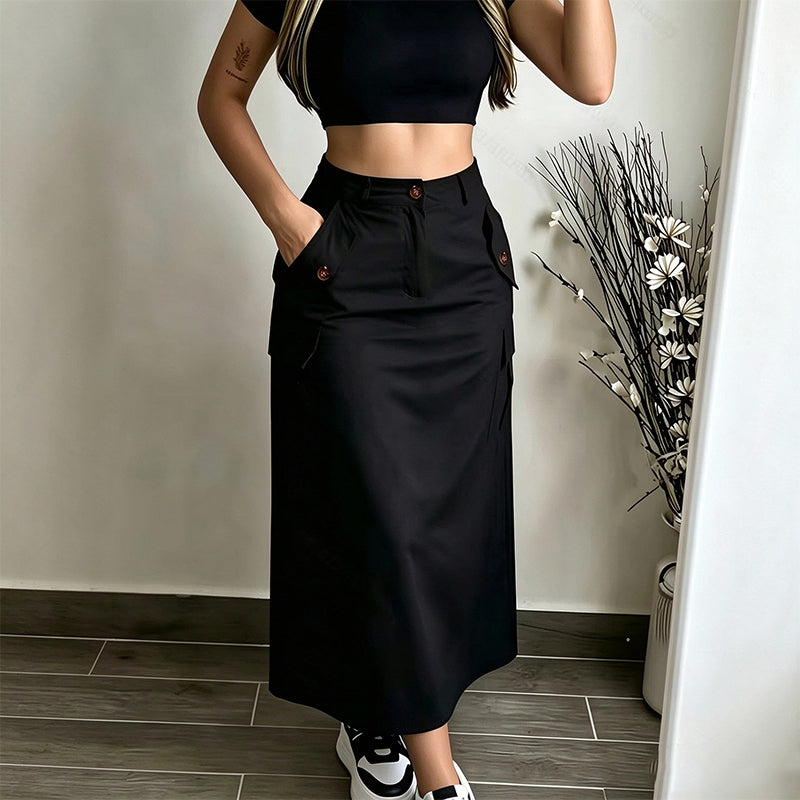Women's High-Waisted Cargo Midi Skirt