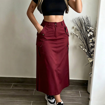 Women's High-Waisted Cargo Midi Skirt