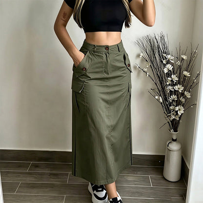 Women's High-Waisted Cargo Midi Skirt