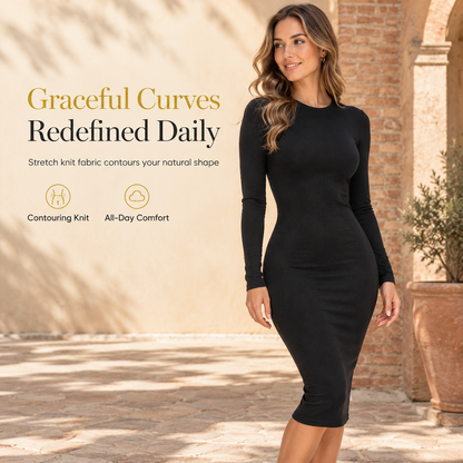 Elegant Long Sleeve Crew Neck Bodycon Dress