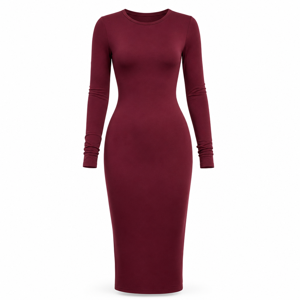 Elegant Long Sleeve Crew Neck Bodycon Dress