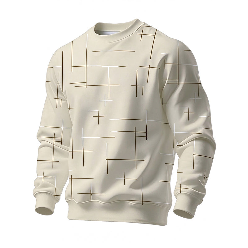 Men's Casual Crewneck Line Print Sweatshirt