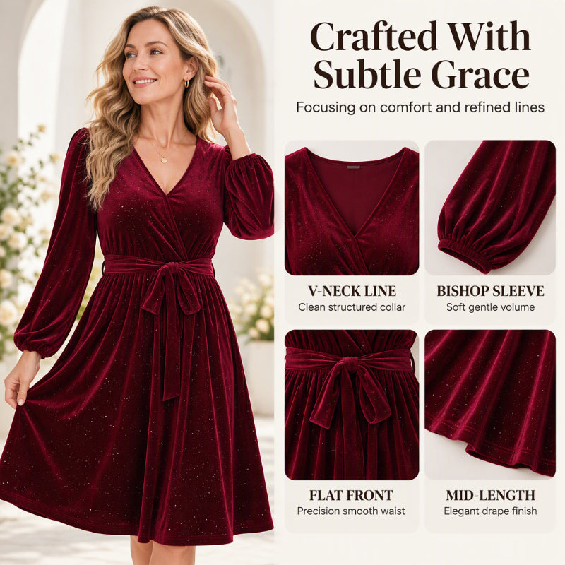 Women's Elegant Plus Size Velvet Dress with Waist Tie