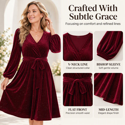 Women's Elegant Plus Size Velvet Dress with Waist Tie