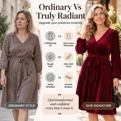 Women's Elegant Plus Size Velvet Dress with Waist Tie